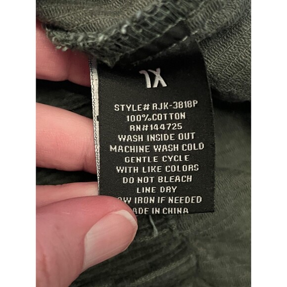 American Bazi Jacket Womens 1X Green Corduroy Hooded Zip Cropped Flap Pockets - Picture 6 of 6